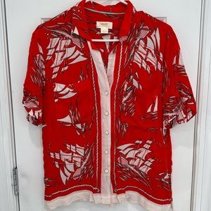 Anthropologie Maeve women’s bon voyage red nautical sailing ship button down M